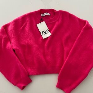 Zara Women's Bright Pink Crew Neck Sweater